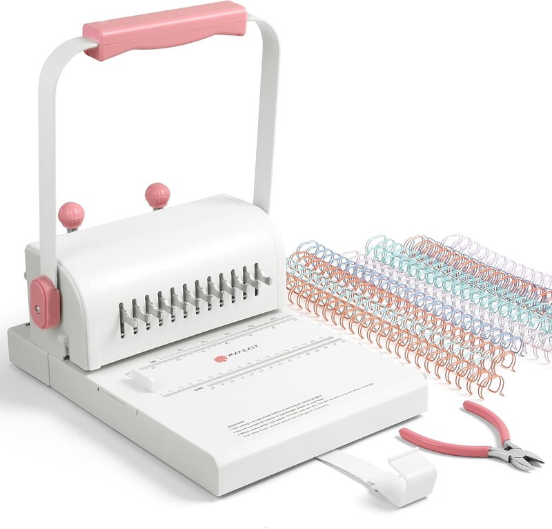 Makeasy Binding Machine Hole Pitch 2:1 - Portable Book Binding Kit with 10PCS 5/8'' Binding Wires & Plier, for DIY Notebooks, Albums, Journals, and Calendars – Circle Holes, 20 Sheet Punch Capacity - Image 1